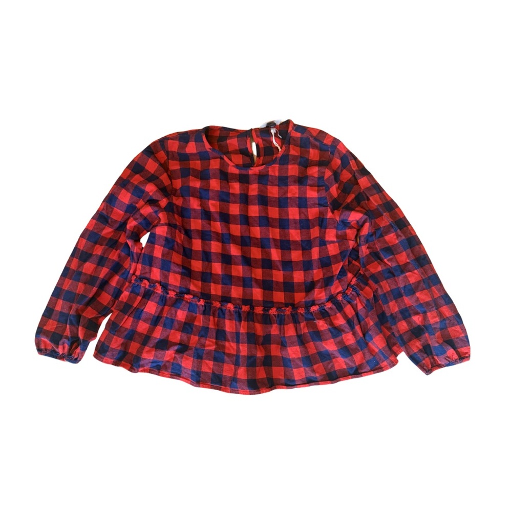 Universal Thread Red and Navy Plaid Peplum Top